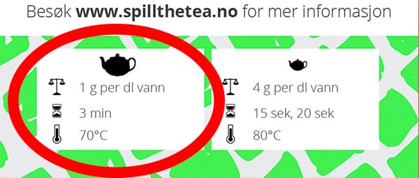 Eksempel på bryggeinstruksjoner på etikett